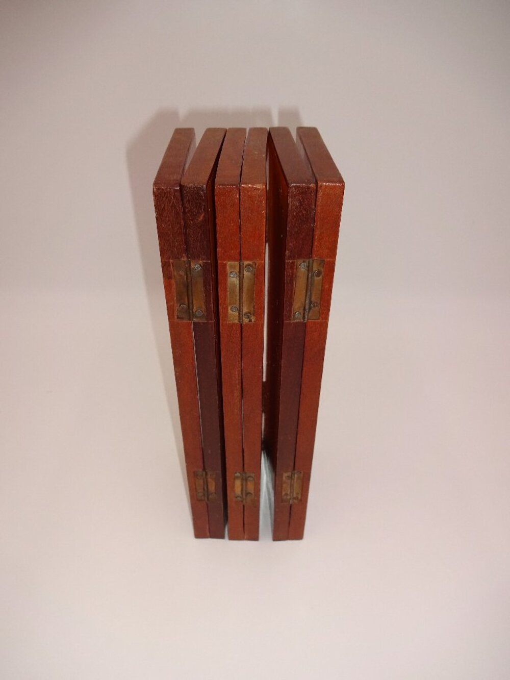 Vintage Mini Chinese 6-Panel Folding Wood Tabletop Screen Swallows Blossoms - Picture 7 of 10